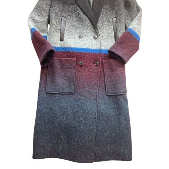 T by Alexander Wang Horizon Stripe Double-Breasted Ombre Wool Car Coat - Picture 10 of 15